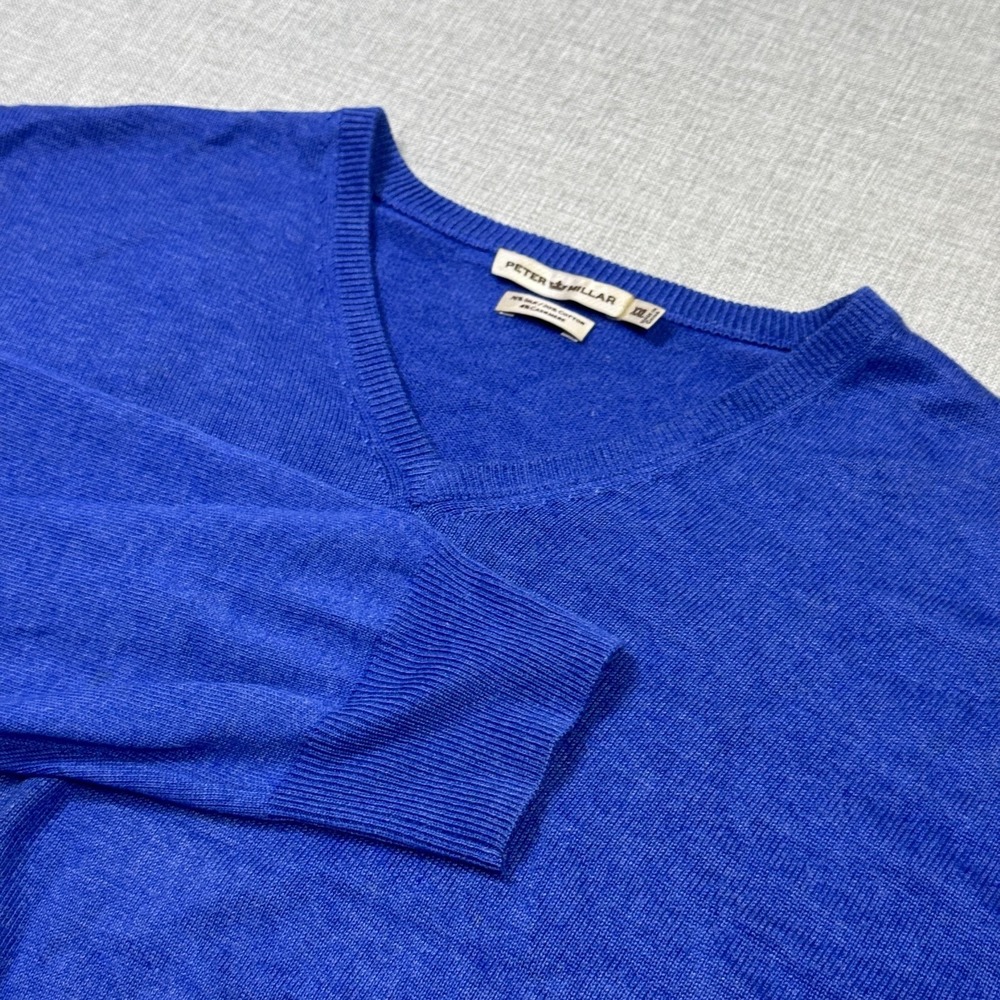 Peter Millar Silk Cotton Cashmere Sweater Pullover Mens 2XL Blue V-Neck